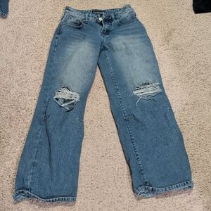 Fashion Nova Light Blue Distressed Wide Leg Jeans